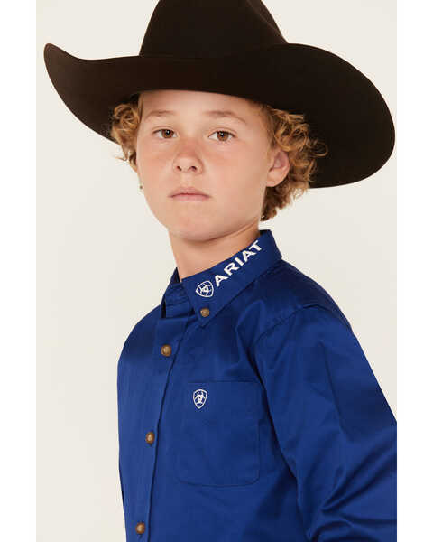 Image #3 - Ariat Boys' Solid Twill Team Logo Long Sleeve Button-Down Western Shirt , Blue, hi-res