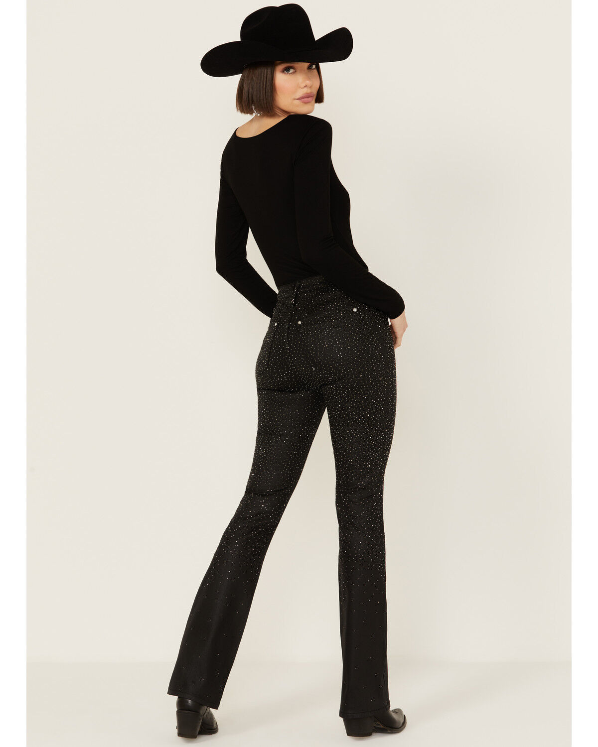 Image #3 - Vibrant Denim Women's Rhinestone High Rise Bootcut Denim Jeans, Black, hi-res