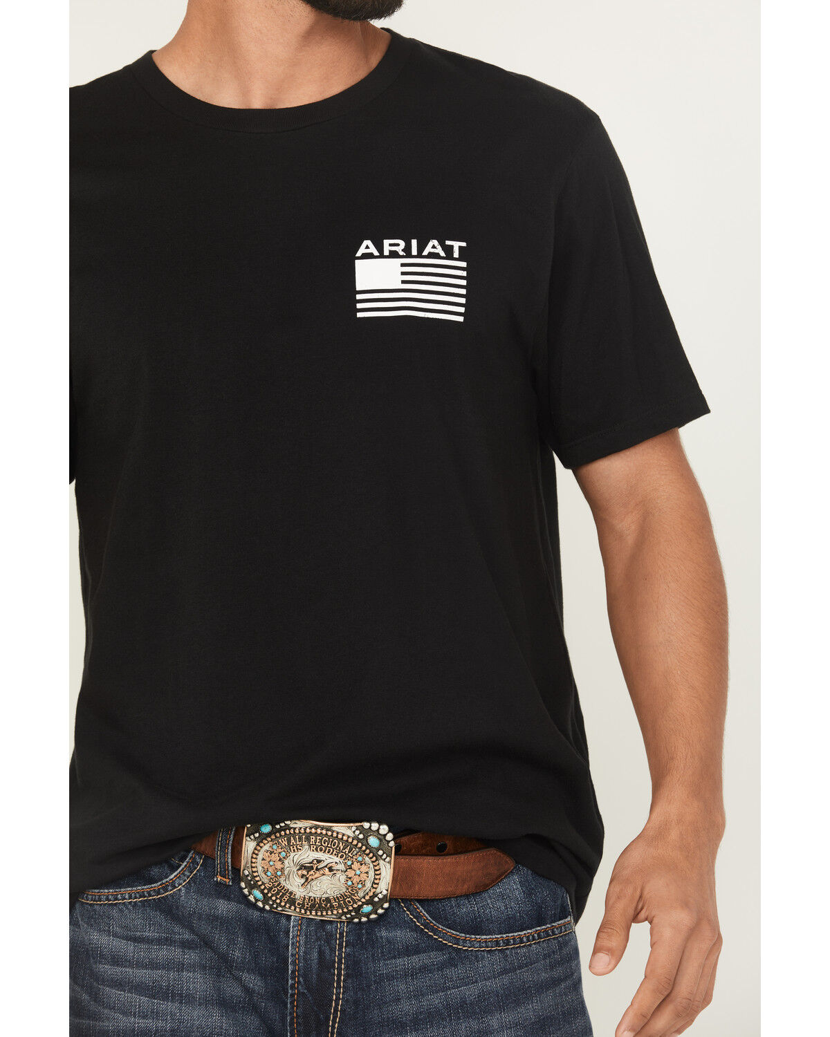 Image #4 - Ariat Men's Freedom Stripe Short Sleeve Graphic T-Shirt, Black, hi-res