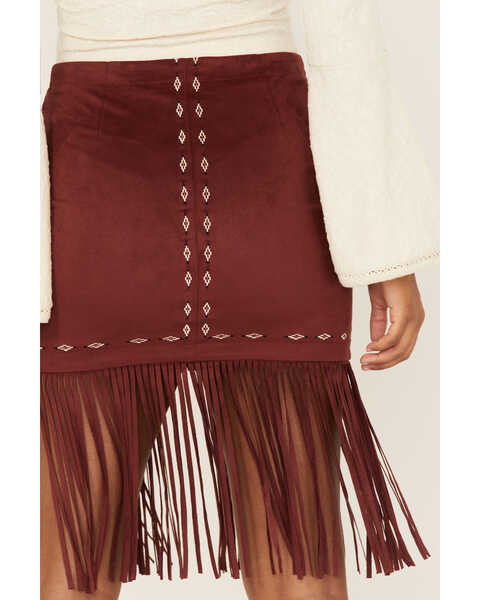 Image #4 - Shyanne Women's Embroidered Southwestern Fringe Mini Skirt, Wine, hi-res