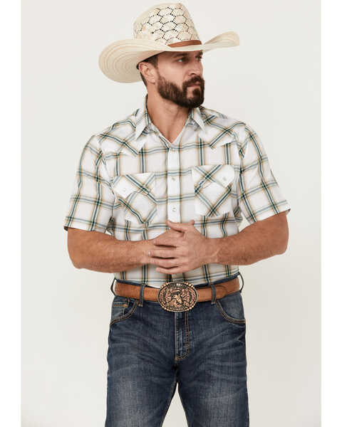 Image #1 - Ely Walker Men's Plaid Print Short Sleeve Pearl Snap Western Shirt - Tall , , hi-res
