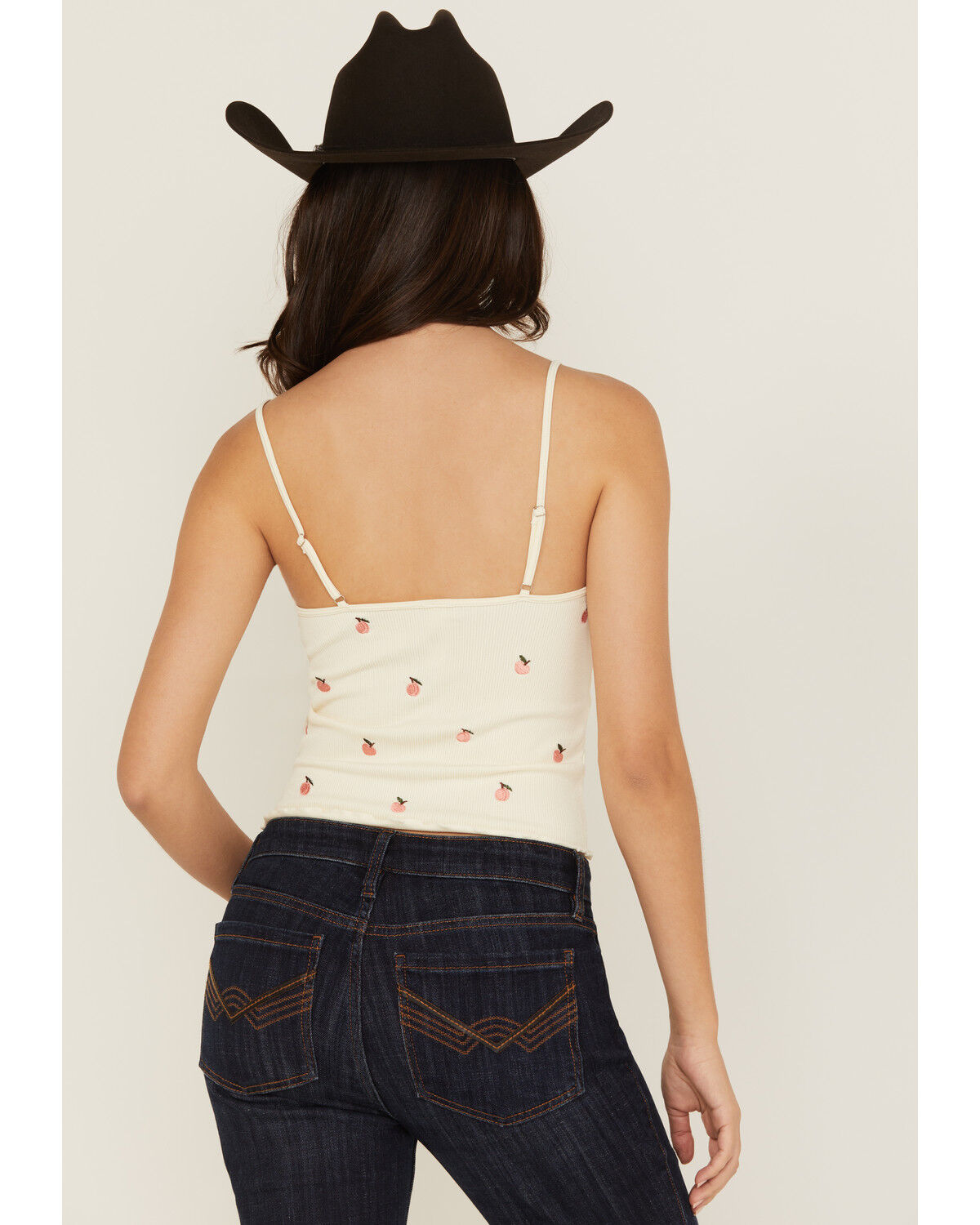 Image #4 - Fornia Women's Peach Embroidered Sleeveless Cropped Tank Top, White, hi-res