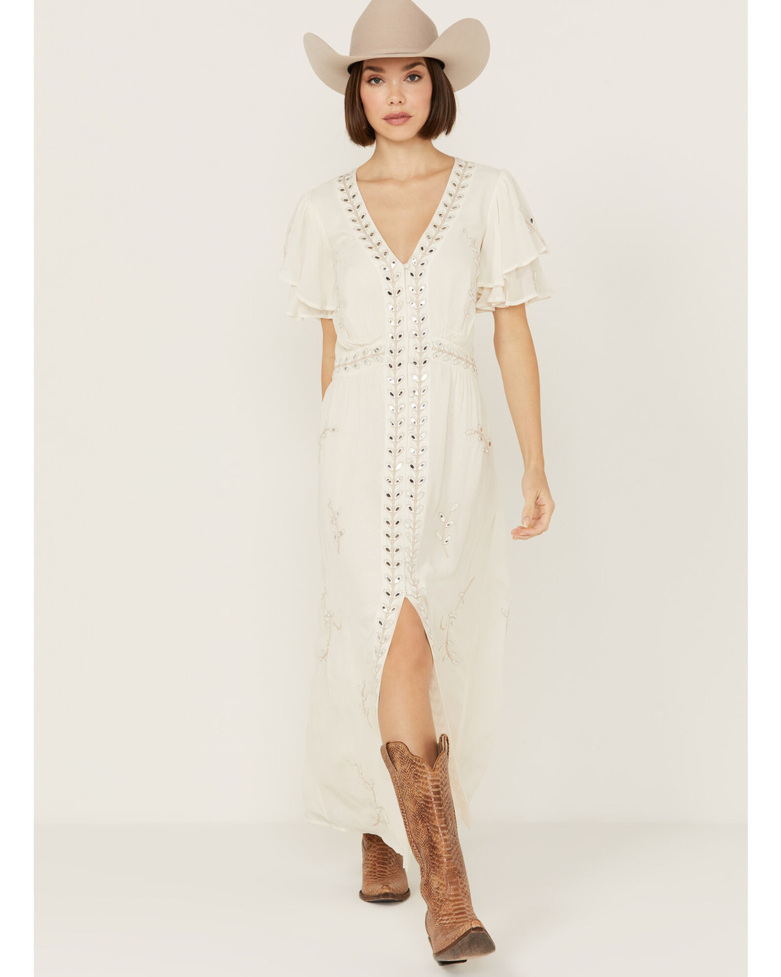 Embellished short sleeve maxi dress discount