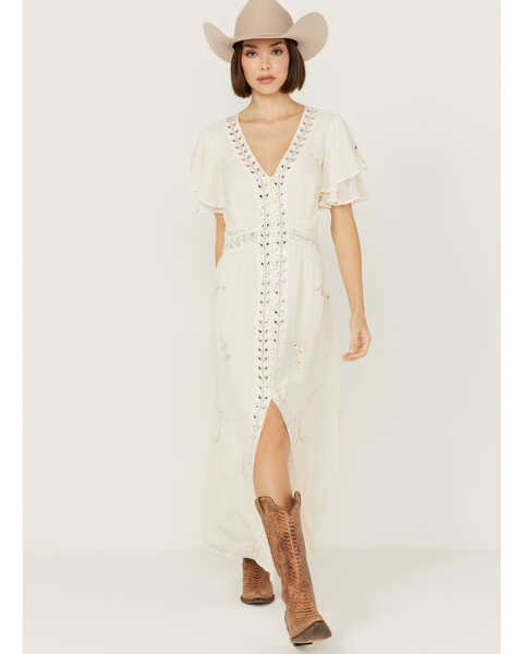 Shyanne Women's Embellished Short Sleeve Maxi Dress, Cream, hi-res