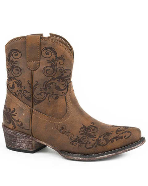 Roper Women's Cognac Faux Leather Western Boots - Round Toe, Tan, hi-res