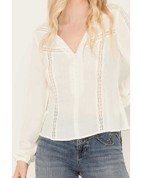 Image #3 - Idyllwind Women's Charlotte Long Sleeve Lace Inset Top, Ivory, hi-res