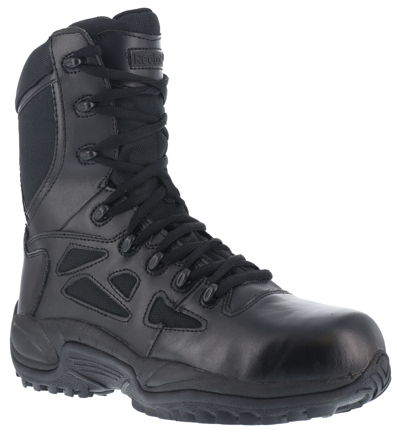 Image #1 - Reebok Women's Stealth 8" Lace-Up Black Side-Zip Work Boots - Composite Toe, Black, hi-res