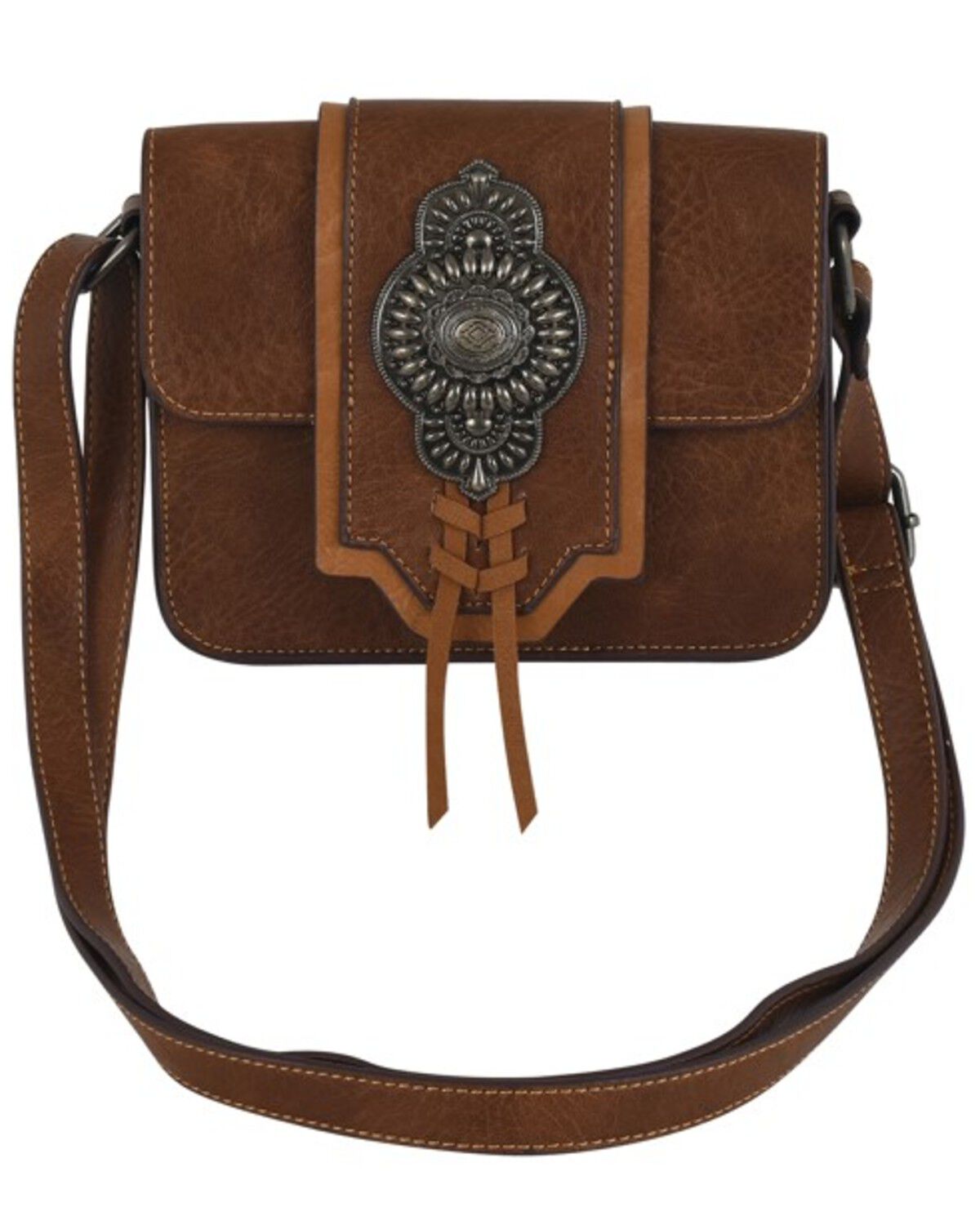 Image #1 - Justin Women's Silvertone Concho Small Crossbody Bag, Brown, hi-res