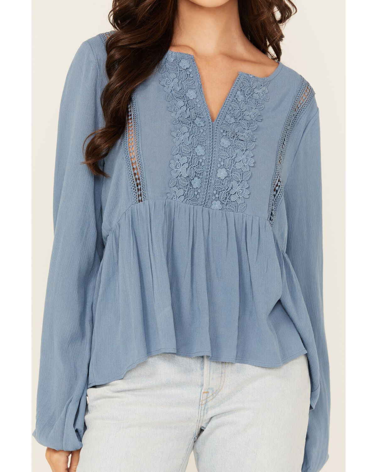 Image #3 - Wild Moss Women's Crochet Trim Top, Blue, hi-res