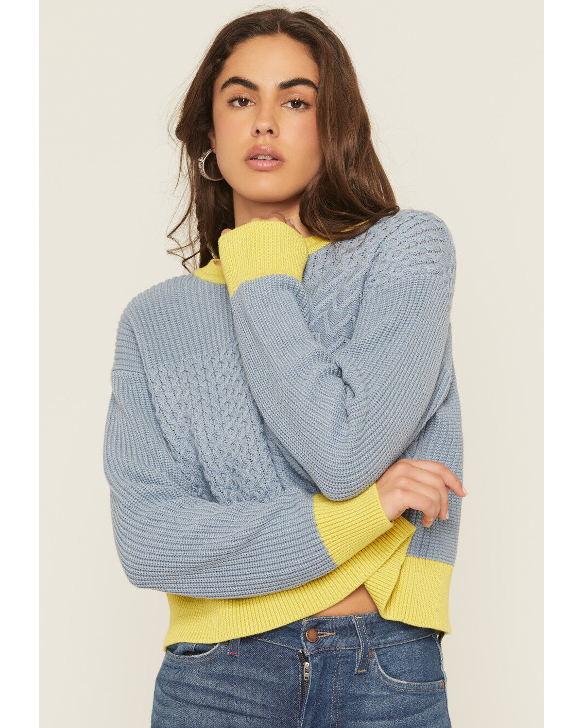 Image #1 - Cleo + Wolf Women's Colorblock And Stitch Sweater, Light Blue, hi-res