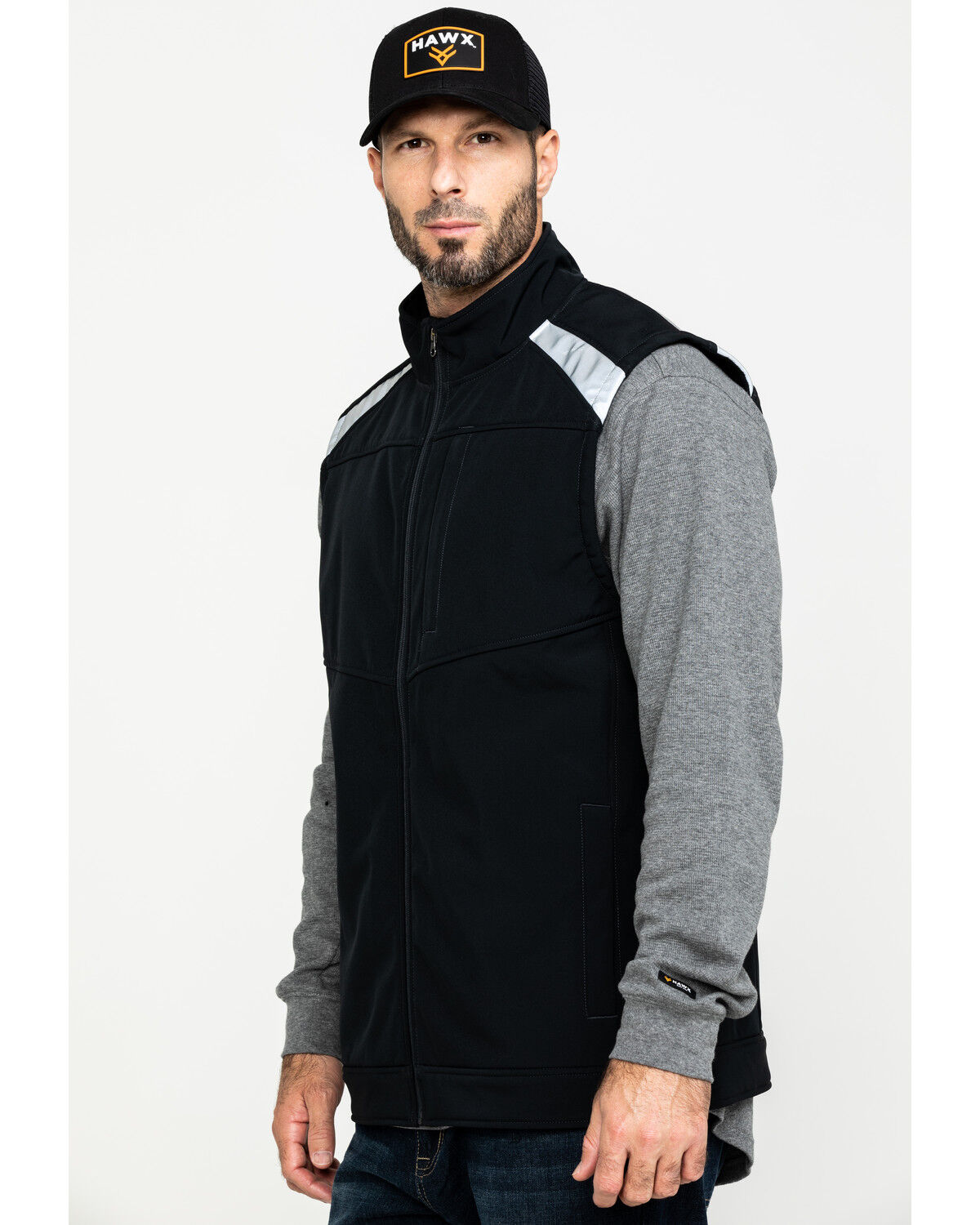 Image #3 - Hawx Men's Black Reflective Softshell Moto Work Vest - Tall, Black, hi-res