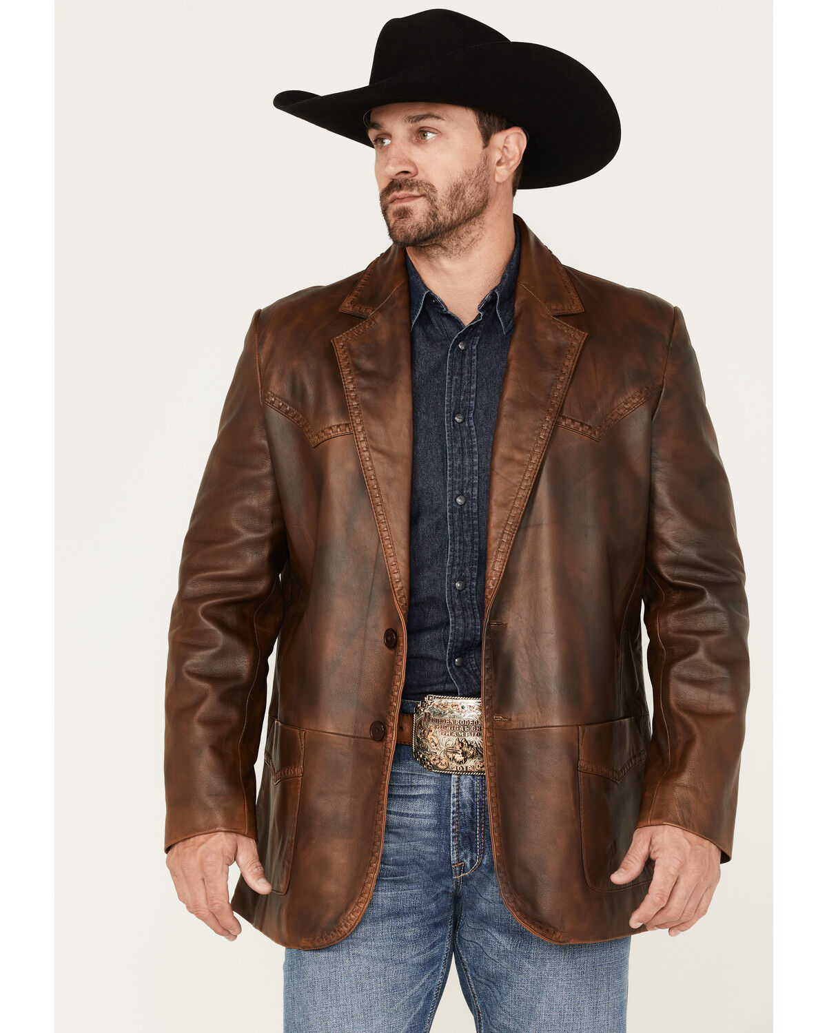 Image #1 - Cripple Creek Men's Boot Stitched Leather Blazer, , hi-res