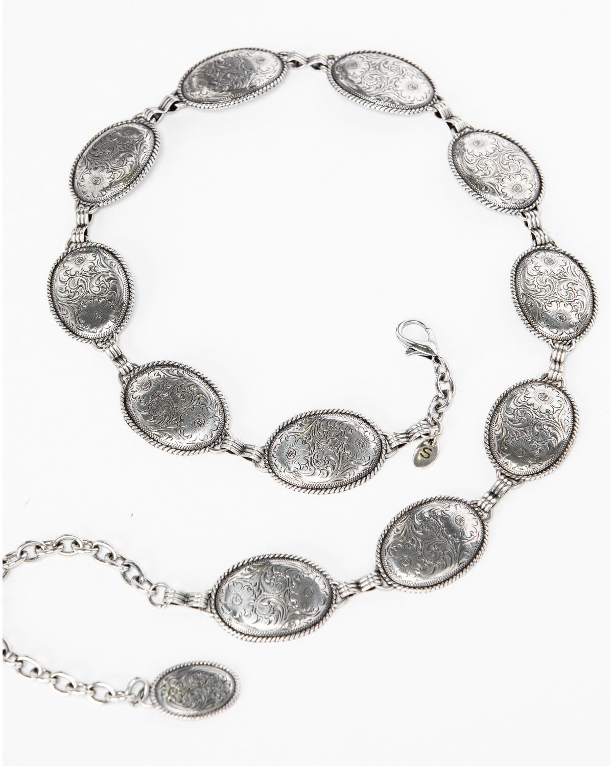 Tony Lama Antiqued Concho Link Hip Belt, Silver, hi-res