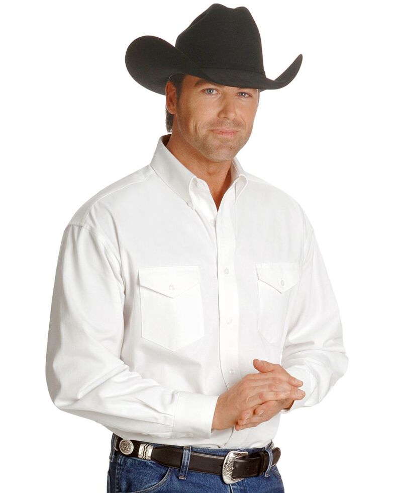 Wrangler Men's Painted Desert Solid Twill Long Sleeve Western Shirt, White, hi-res
