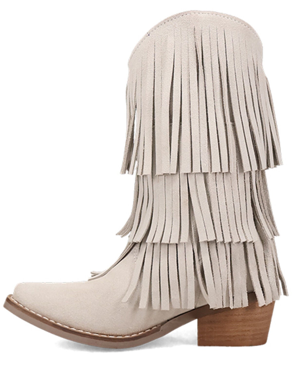 Image #3 - Dingo Girls' Wild Child Suede Fringe Western Boots - Snip Toe, White, hi-res