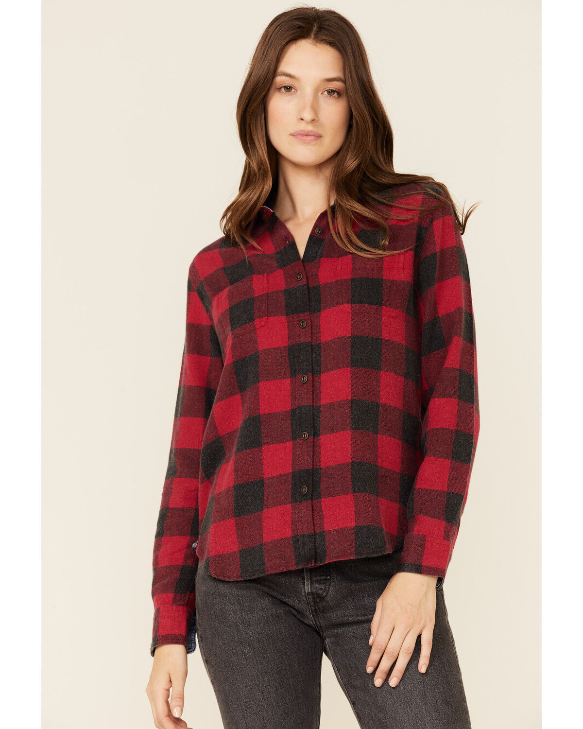 Image #1 - Flag & Anthem Women's Buffalo Check Long Sleeve Western Shirt, Red, hi-res