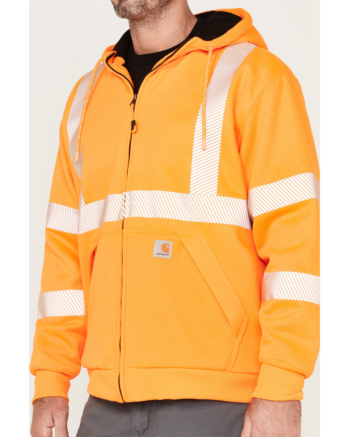 Image #3 - Carhartt Men's Hi-Vis Brite Orange Loose Fit Thermal Full-Zip Hooded Work Sweatshirt, Bright Orange, hi-res