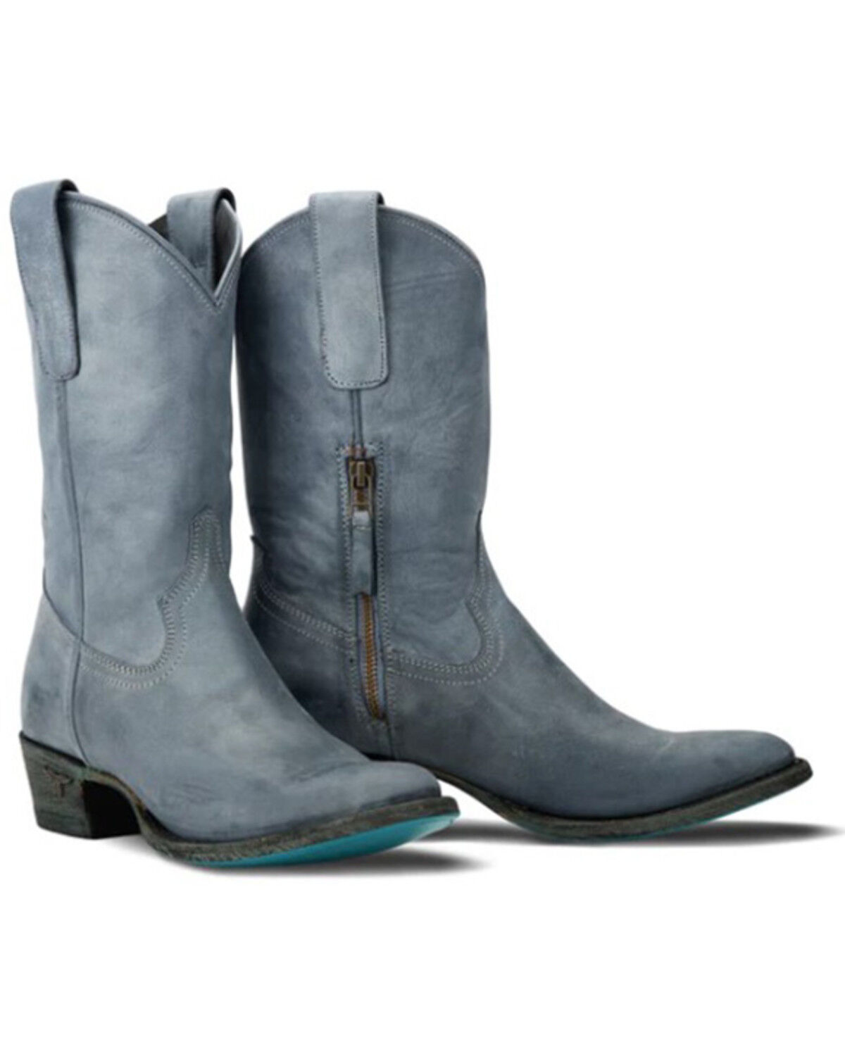 Image #1 - Lane Women's Plain Jane Washed Denim Midi Western Boots - Round Toe, Blue, hi-res