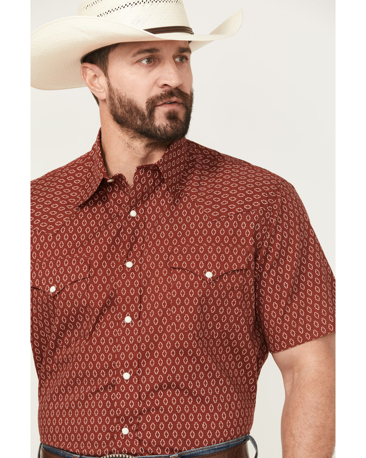 Image #2 - Roper Men's Geo Print Short Sleeve Snap Western Shirt, Red, hi-res