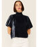 Image #1 - Free People Women's Velvet Knit Claudia Puff Short Sleeve Tee, Navy, hi-res