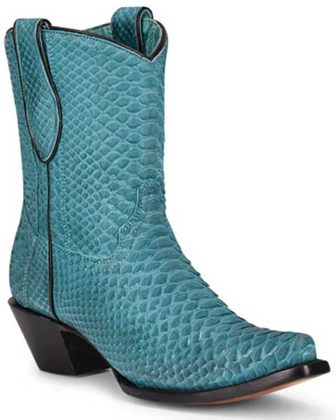 Corral Women's Turquoise Exotic Python Skin Western Boots - Snip Toe, Turquoise, hi-res