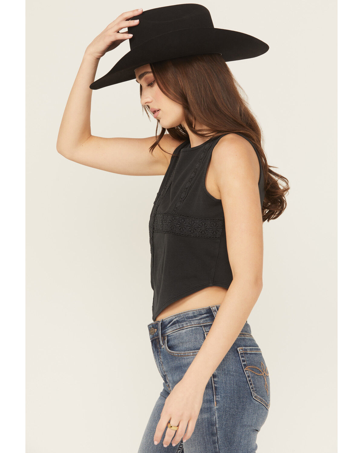 Image #2 - Originality Women's Solid Handkerchief Hem Tank Top, Black, hi-res