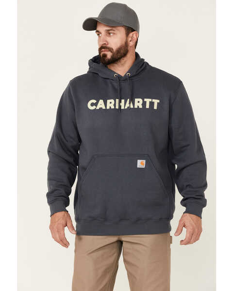 Carhartt Men's Loose Fit Midweight Logo Hooded Work Sweatshirt , Blue, hi-res