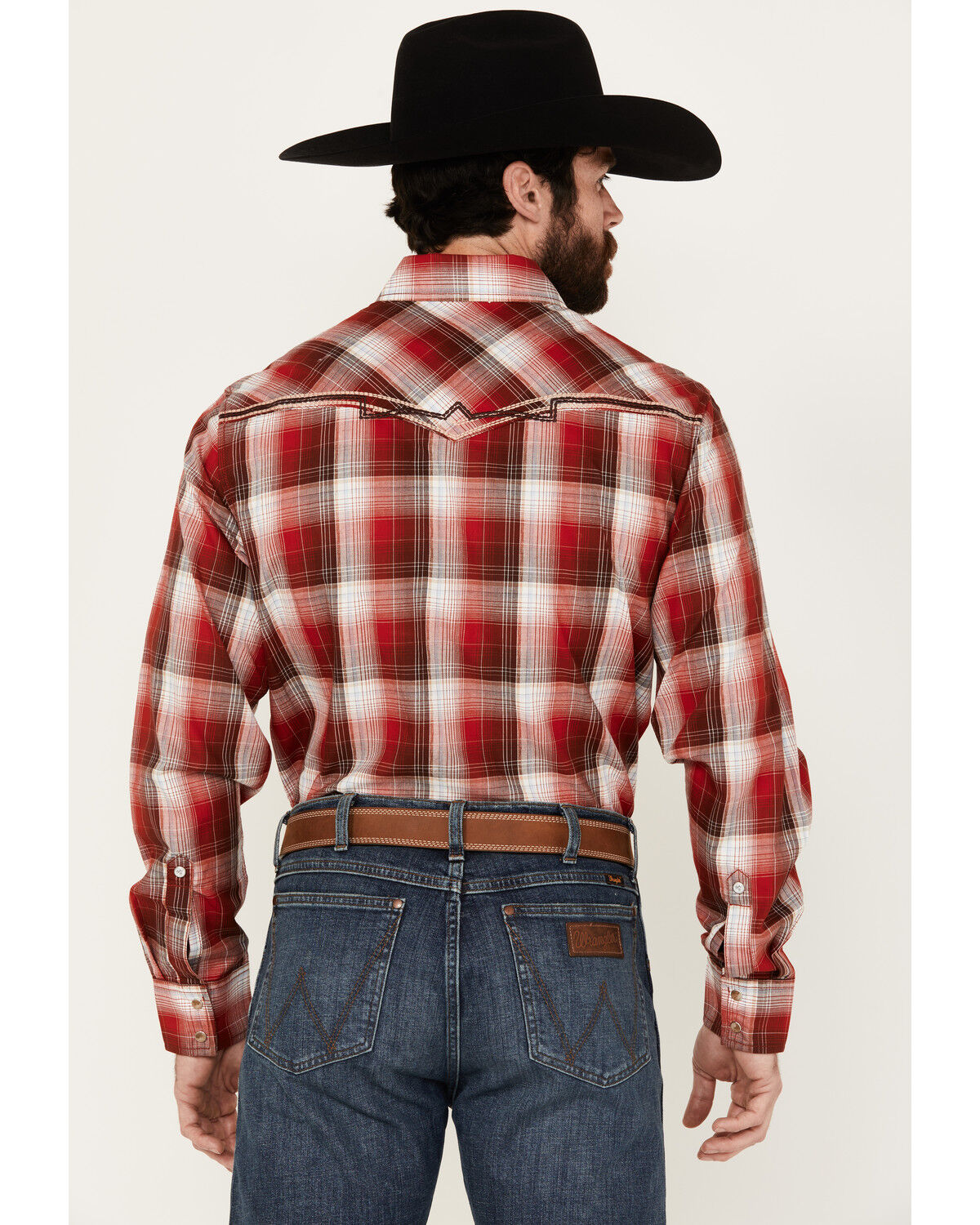 Image #4 - Rock 47 by Wrangler Men's Plaid Print Long Sleeve Snap Western Shirt, Red, hi-res