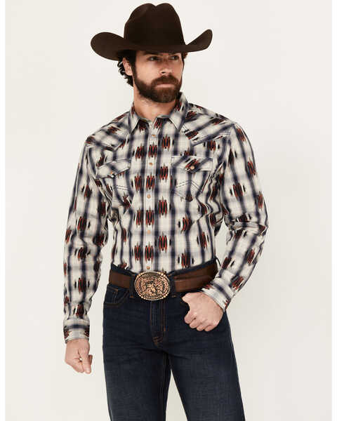 Cody James Men's Zion Sunset Southwestern Plaid Print Long Sleeve Snap Western Shirt , Red, hi-res