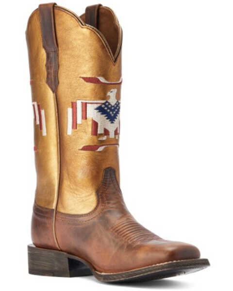 Image #1 - Ariat Women's Frontier Chimayo Thunderbird Embroidered Western Boots - Broad Square Toe , Gold, hi-res