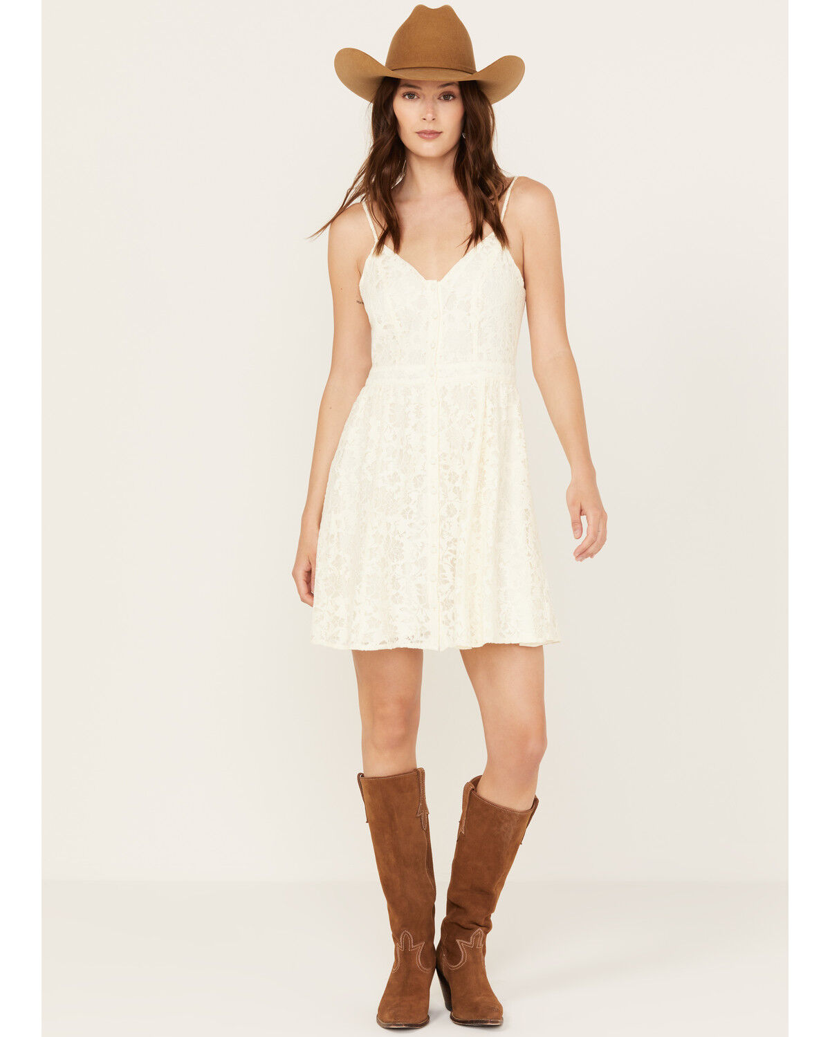 Image #1 - Molly Bracken Women's Lace Button Down Sleeveless Mini Dress, Ivory, hi-res