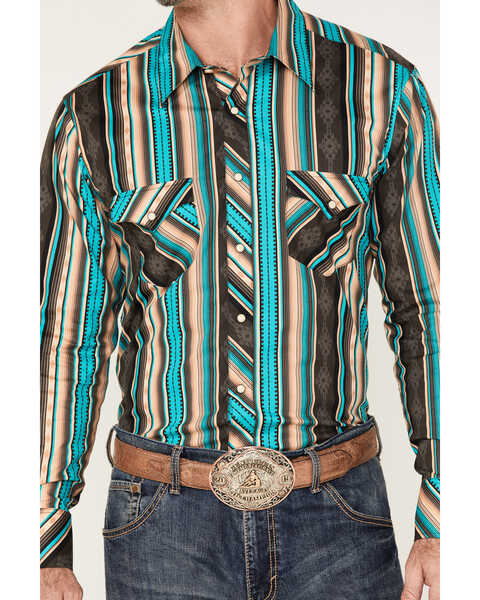 Image #3 - Rock & Roll Denim Men's Southwestern Stretch Long Sleeve Snap Shirt, Chocolate, hi-res