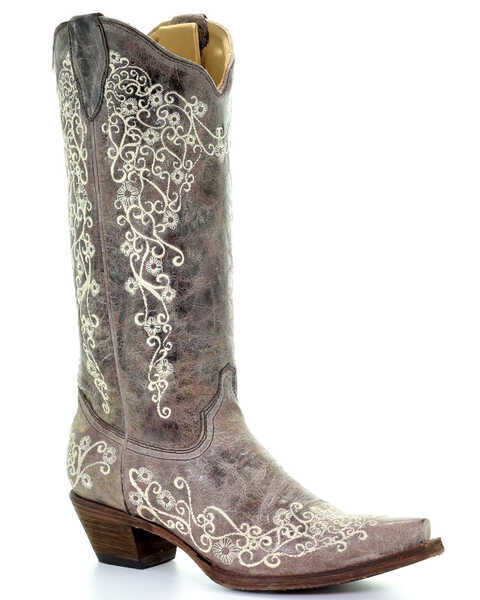 Corral Women's Crater with Bone Embroidery Western Boots - Snip Toe, Brown, hi-res