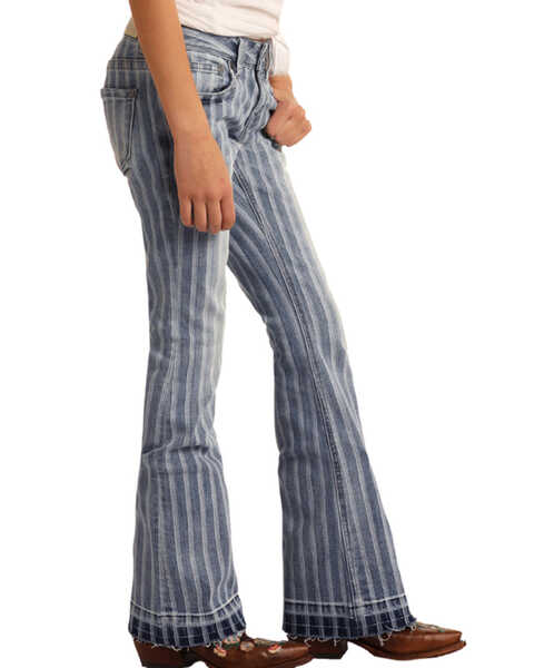 Image #3 - Rock & Roll Denim Girls' Striped Trouser Jeans  , Blue, hi-res