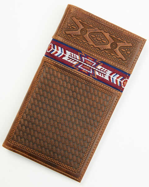 Cody James Men's Leroy Leather Southwestern Woven Inlay Rodeo Wallet , Brown, hi-res