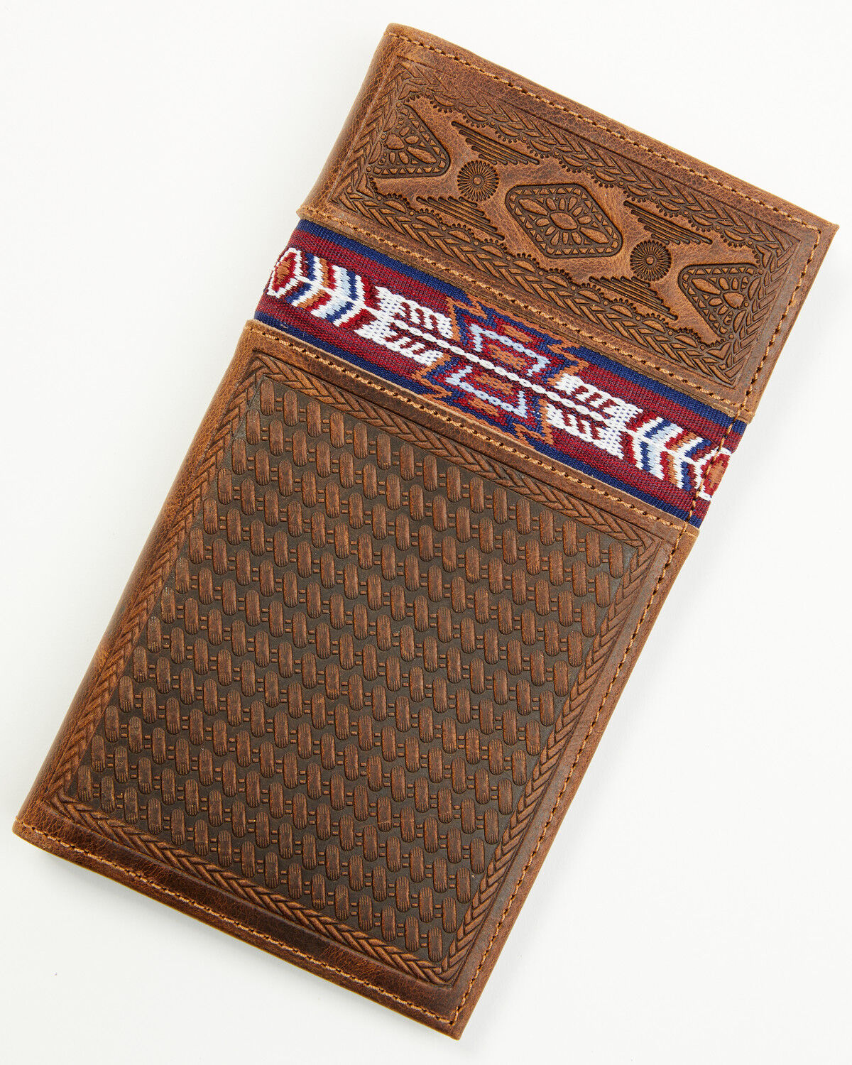 Image #1 - Cody James Men's Leroy Leather Southwestern Woven Inlay Rodeo Wallet, Brown, hi-res
