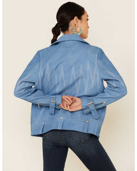 Image #4 - Understated Leather Women's Sunburst Leather Zip-Front Moto Jacket , Turquoise, hi-res