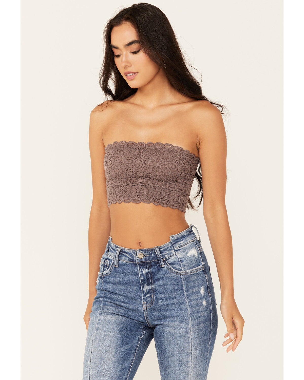 Wishlist Women's Lace Tube Top, Brown, hi-res