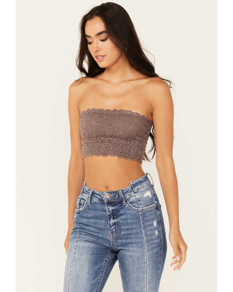 Wishlist Women's Lace Tube Top , Brown, hi-res