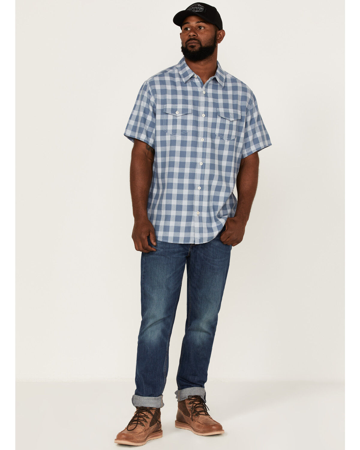 Image #2 - Brothers and Sons Men's Buffalo Check Plaid Short Sleeve Button Down Western Shirt, Indigo, hi-res