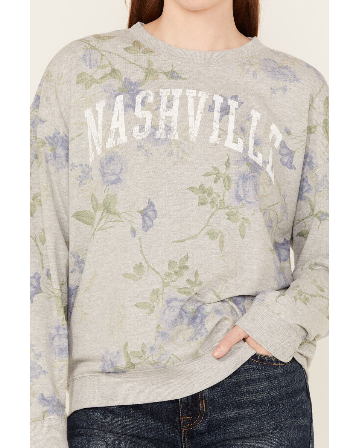 Image #3 - Originality Women's Nashville Floral Print Long Sleeve Shirt, Grey, hi-res