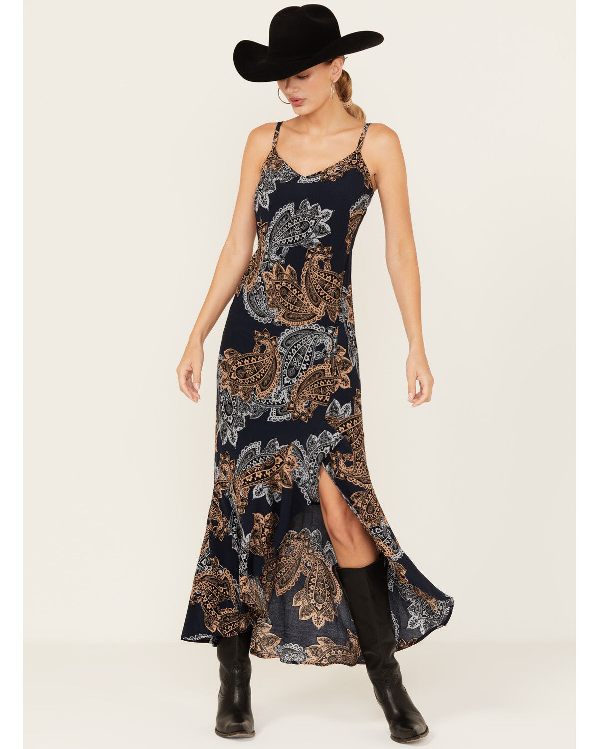 Image #2 - Shyanne Women's Printed Ruffle Flounce Maxi Dress, Indigo, hi-res