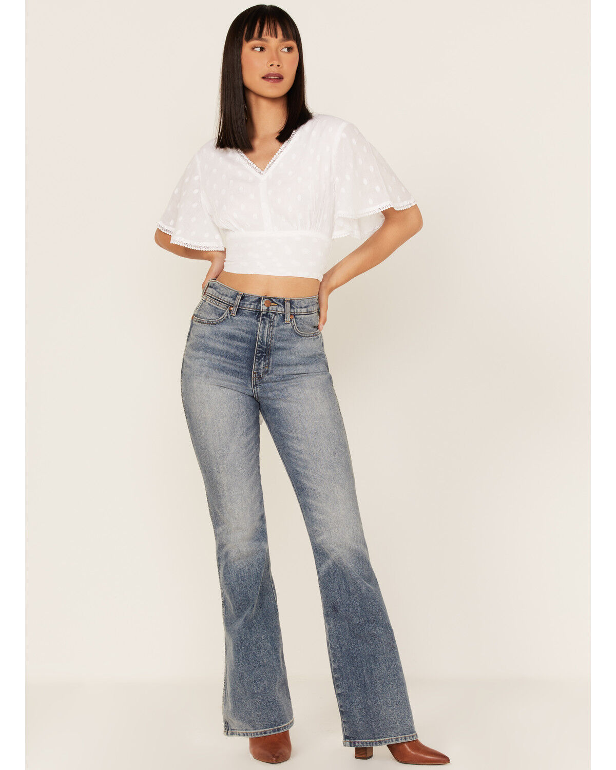 Image #2 - Talisman Women's Venus Swiss Dot Crop Top, White, hi-res