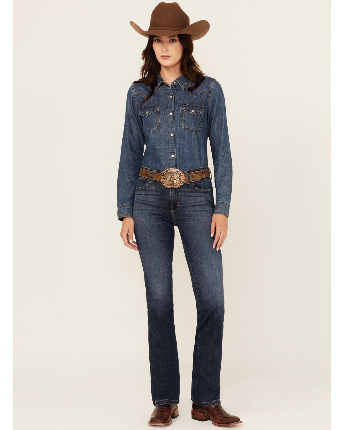 Wrangler Women's Lacey Dark Wash Bespoke High Rise Bootcut Stretch Denim Jeans, Dark Wash, hi-res