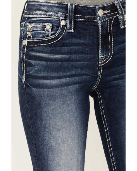 Image #4 - Miss Me Women's Dark Wash Mid Rise Cross Pocket Stretch Bootcut Jeans , Dark Wash, hi-res