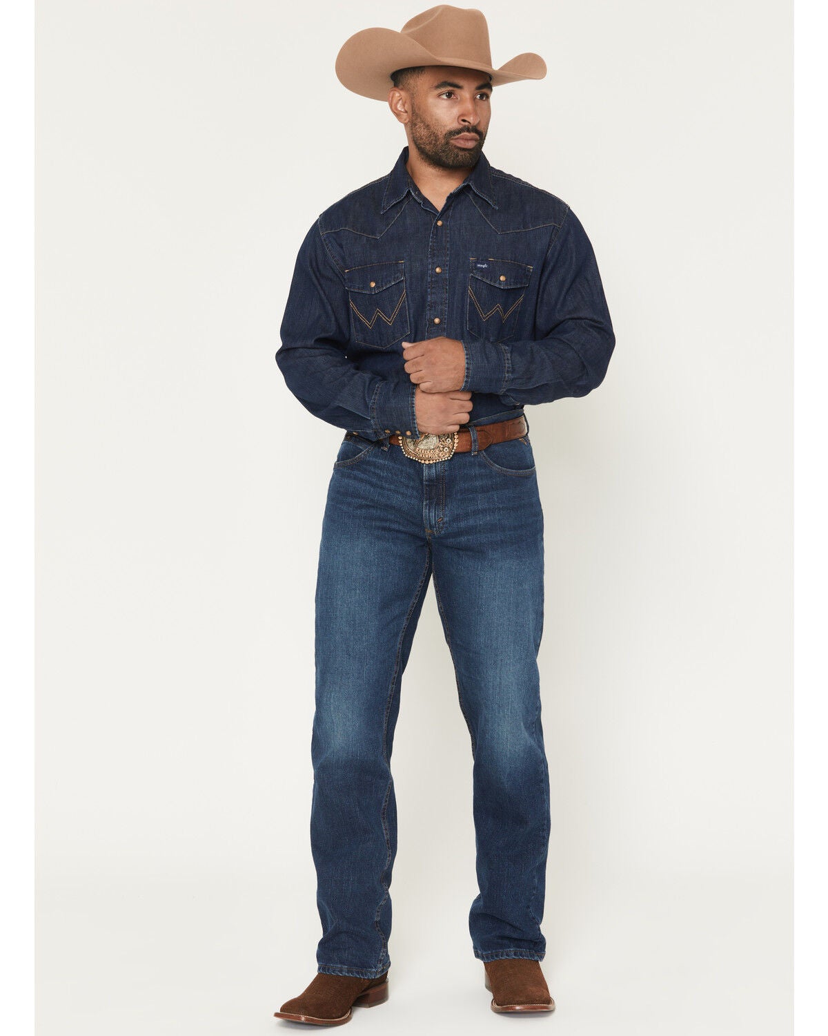 Wrangler X Cody Johnson Men's 02MWX Moonlight Dark Wash Bootcut Stretch Denim Jeans, Dark Wash, hi-res