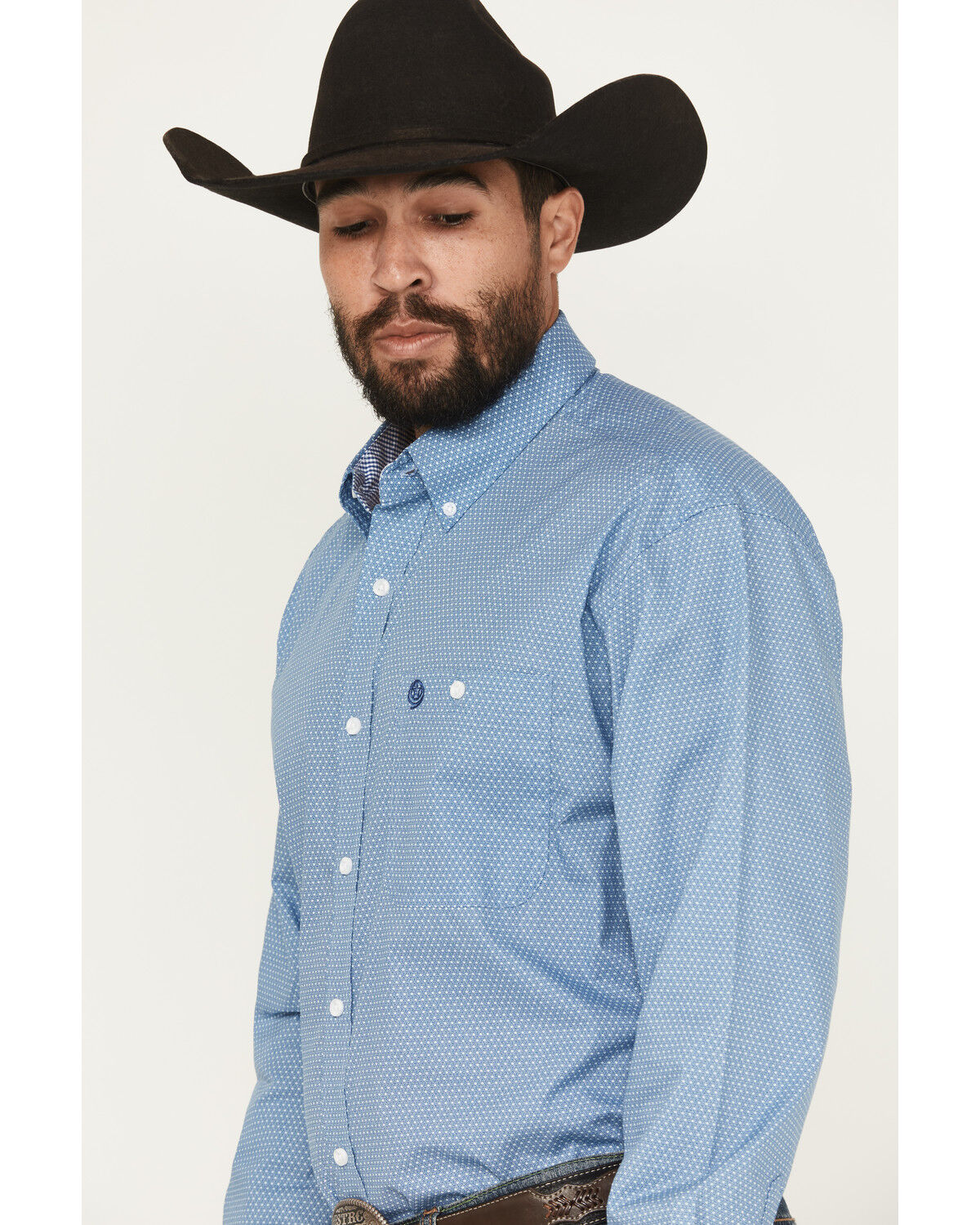Image #2 - George Strait by Wrangler Men's Geo Print Long Sleeve Button-Down Stretch Western Shirt - Tall, Blue, hi-res