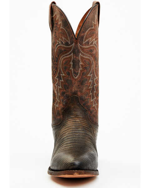 Image #4 - Dan Post Men's Exotic Teju Lizard Leather Tall Western Boots - Round Toe, Dark Brown, hi-res
