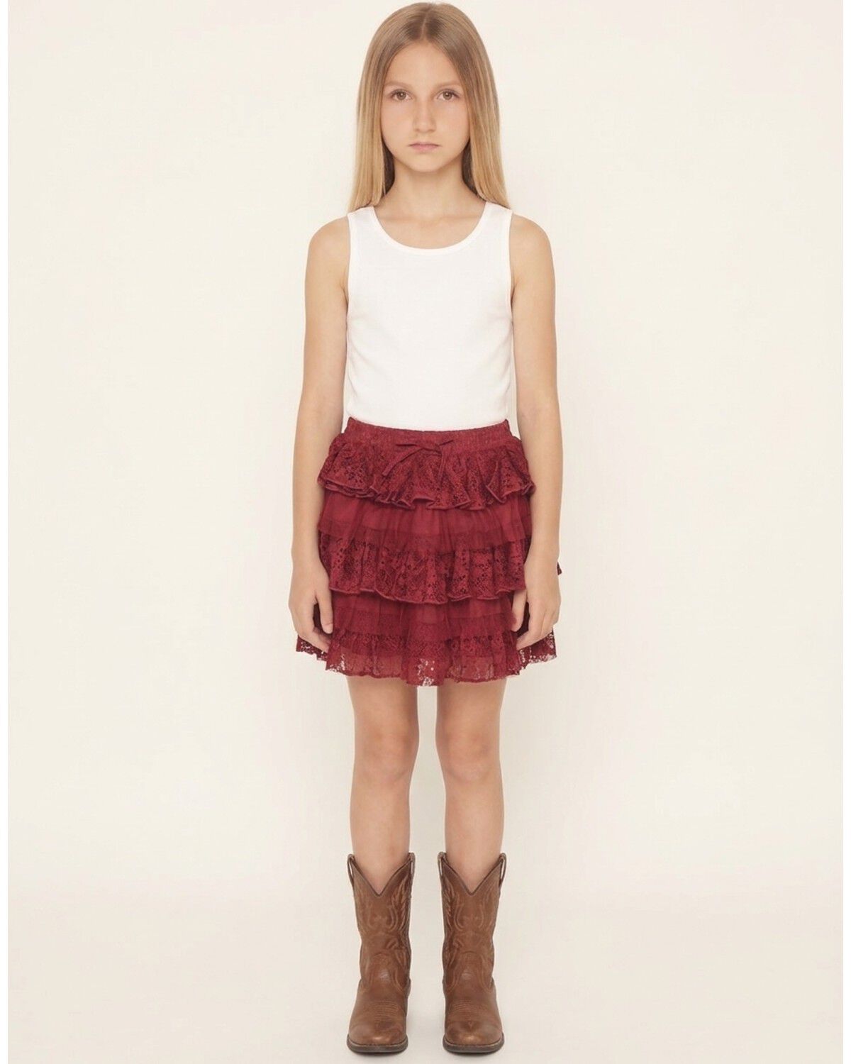 Image #1 - Shyanne Girls' Lace Skirt, Burgundy, hi-res