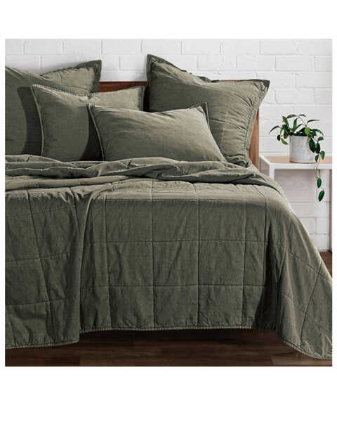 HiEnd Accents Olive Grey Stonewashed Cotton Canvas Full/Queen Coverlet Set  , No Color, hi-res